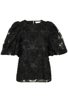 Inwear Duxil Short Sleeve Puff Sleeve Beaded Black Lace Top