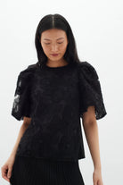 Inwear Duxil Short Sleeve Beaded Black Lace Top