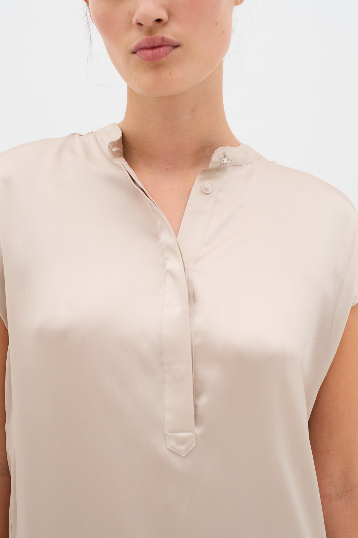 InWear Lucienne silk blouse band collar and half placket detail