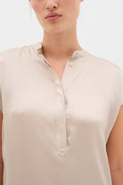 InWear Lucienne silk blouse band collar and half placket detail