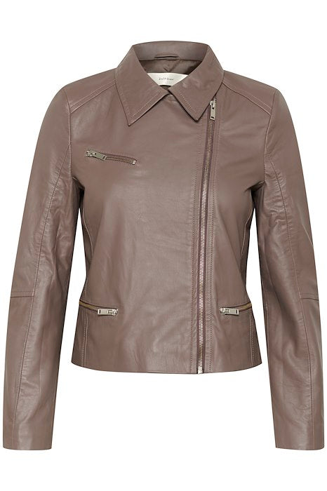 Inwear Wenna Taupe Biker Style Leather Jacket