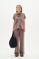 Inwear Celena Taupe Draped High Neck Top