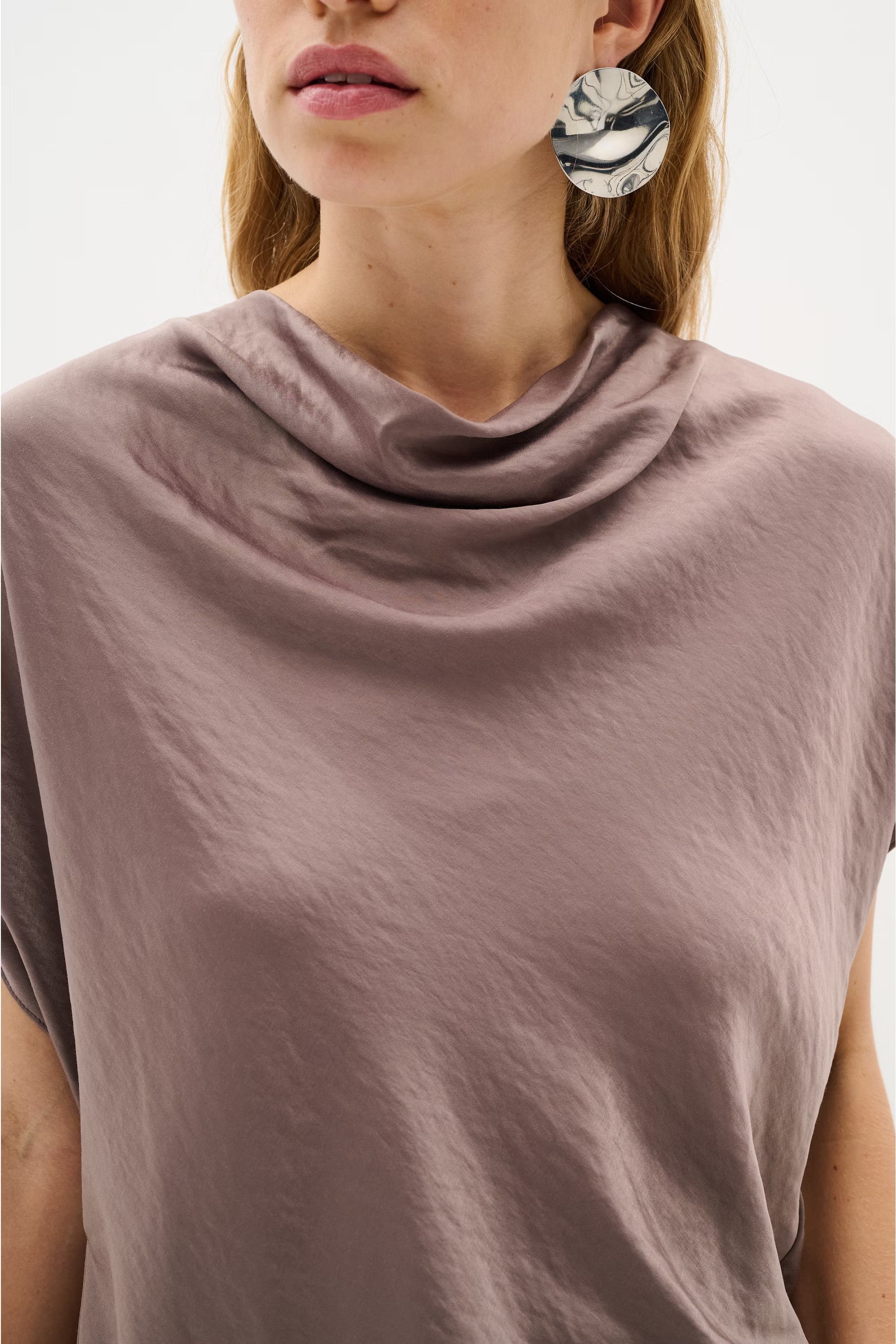 Inwear Celena Taupe Draped Neck Short Sleeve Top