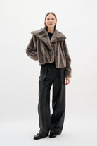 InWear Yobol cropped faux fur jacket with wide collar In grey 