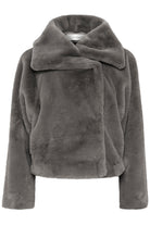 Inwear Yobol Cropped grey faux fur jacket with oversized collar