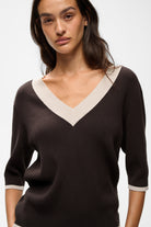 InWear Leenah brown V-neck knitted jumper front view