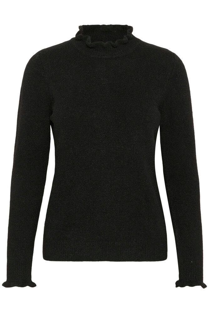 Front shot of black InWear Anaja frill detail jumper on white background.