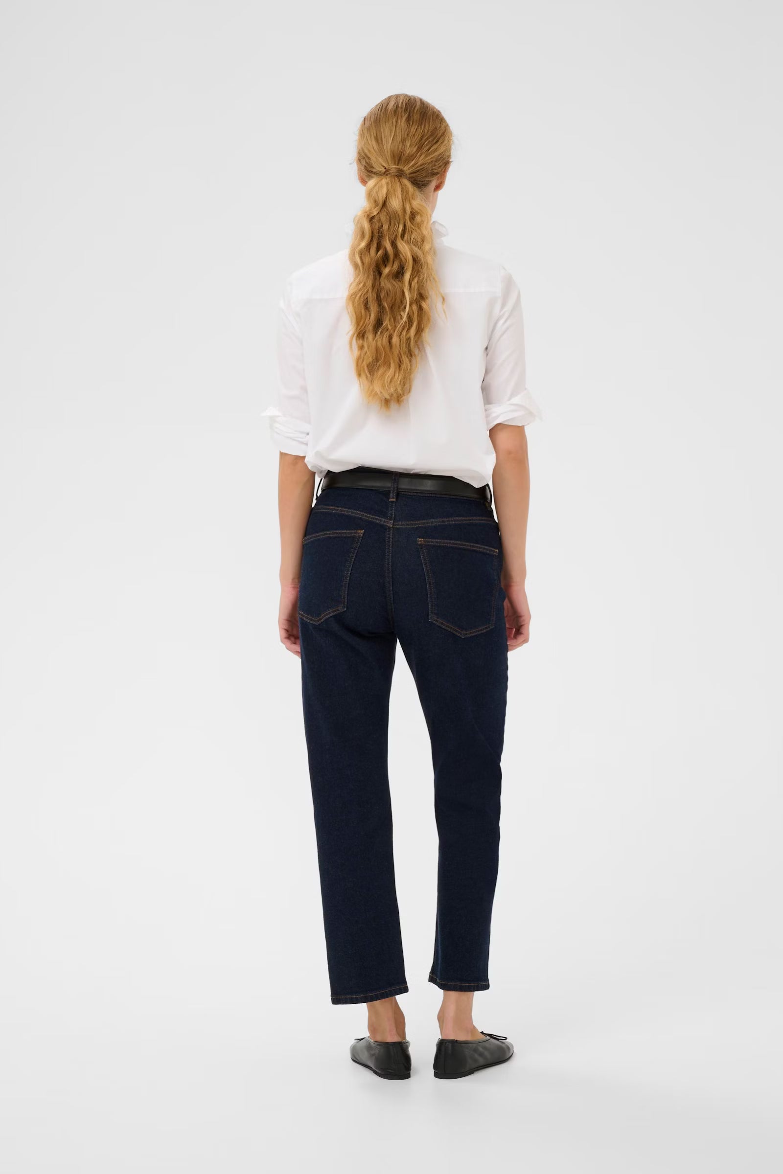 Back view of InWear white shirt with gathered yoke