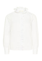 Flat lay of InWear white shirt with frill detail and long sleeves