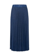 Flat lay of InWear pleated denim skirt with elastic waistband detail