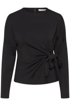 Flat lay of InWear Tricenti Knot Side Top with long sleeve in black jersey
