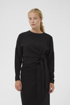 InWear Tricenti Knot Side Top in black with long sleeves and side tie