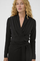 InWear Tricenti black V-neck wrap top worn by model front view