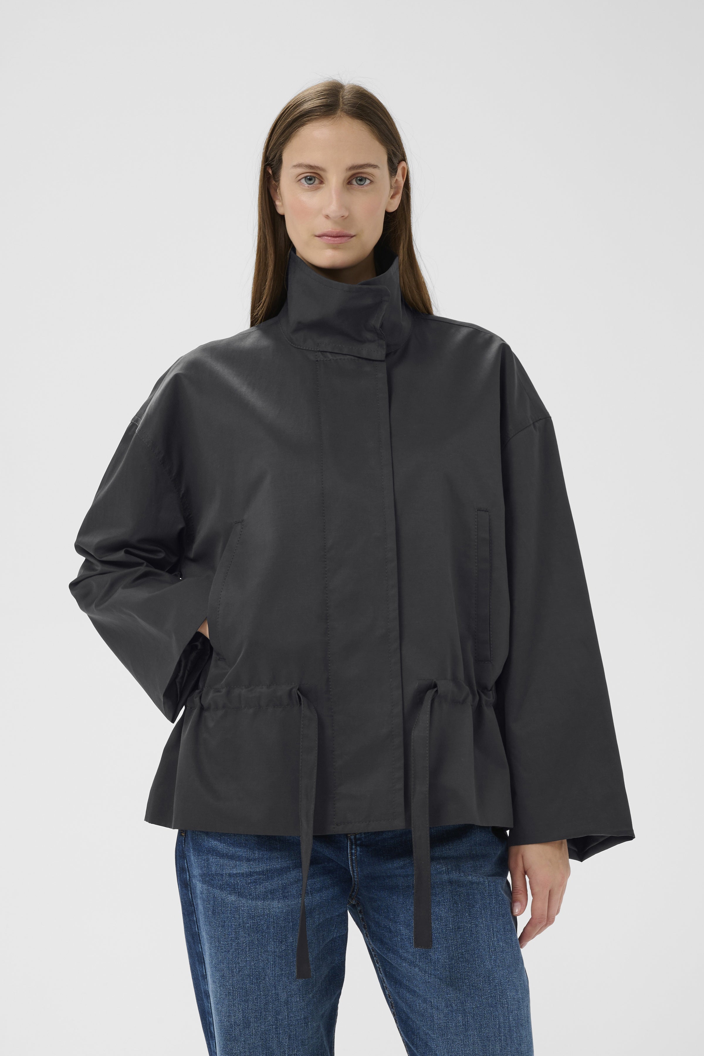 InWear Grace Lynn jacket navy with stand collar and snap closure