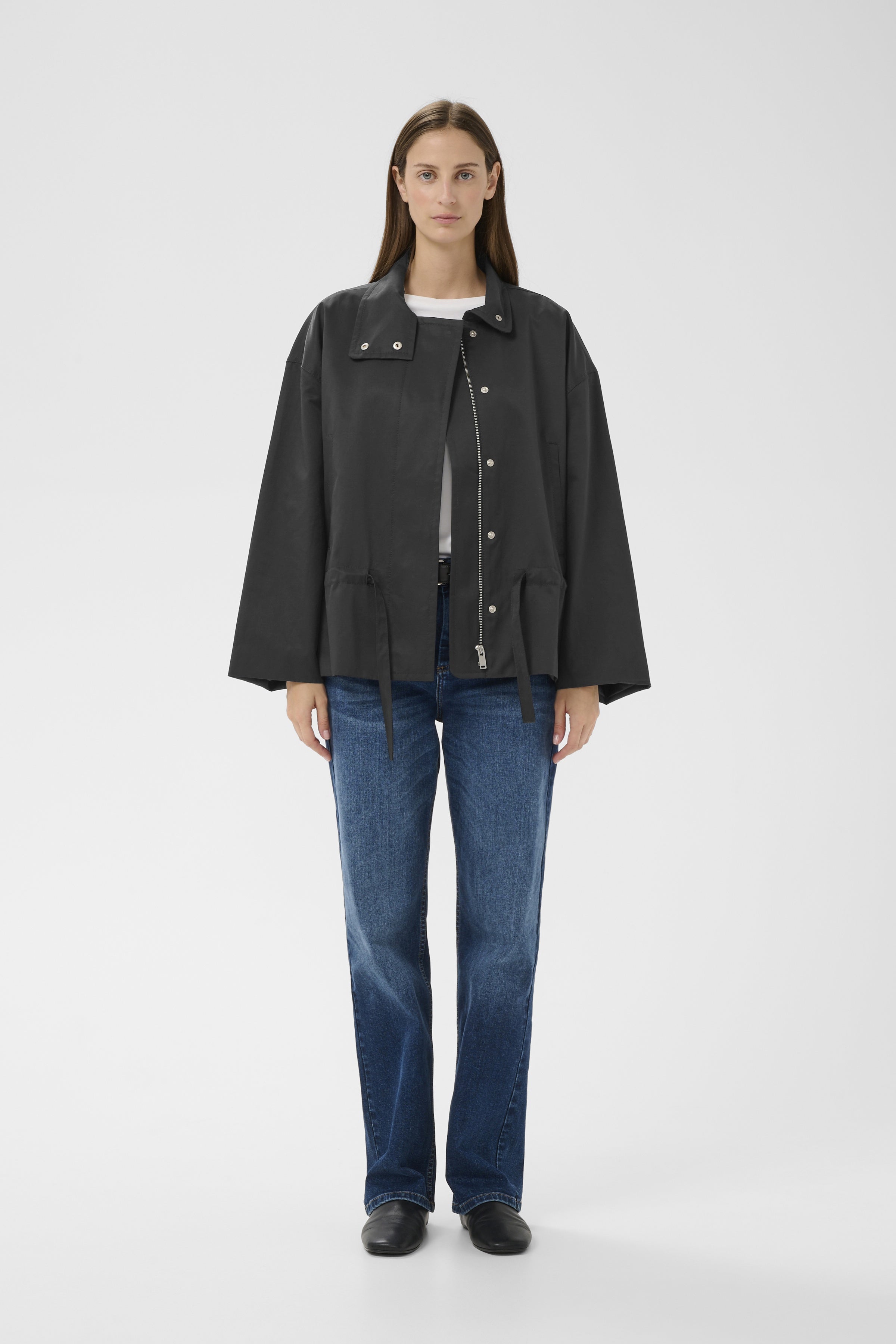 InWear Grace Lynn jacket navy styled with denim jeans