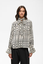 InWear Gracie tile print tie neck work blouse