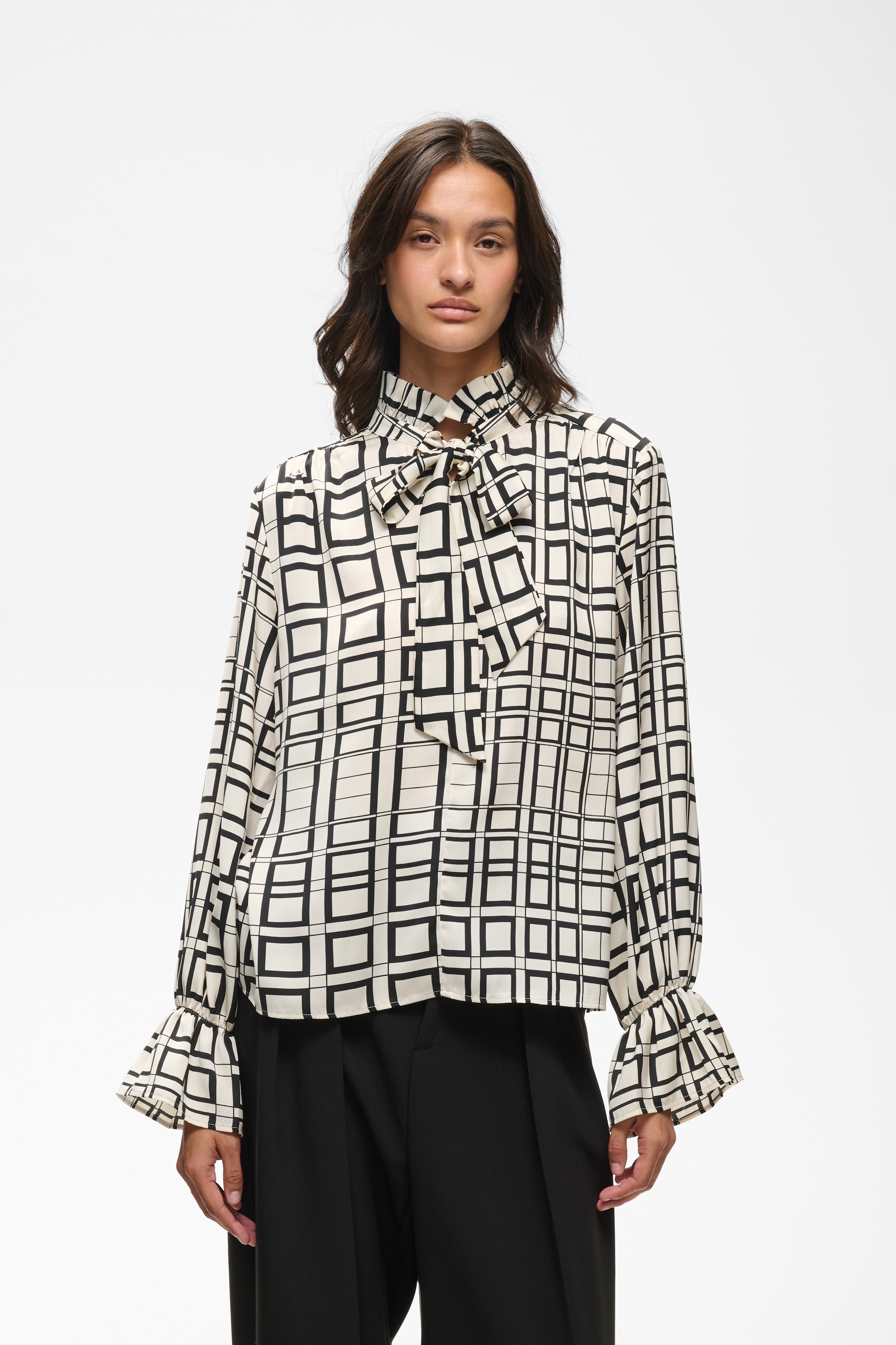 InWear Gracie tile print tie neck work blouse