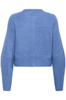 Back view of InWear Nias blue cropped knitted cardigan