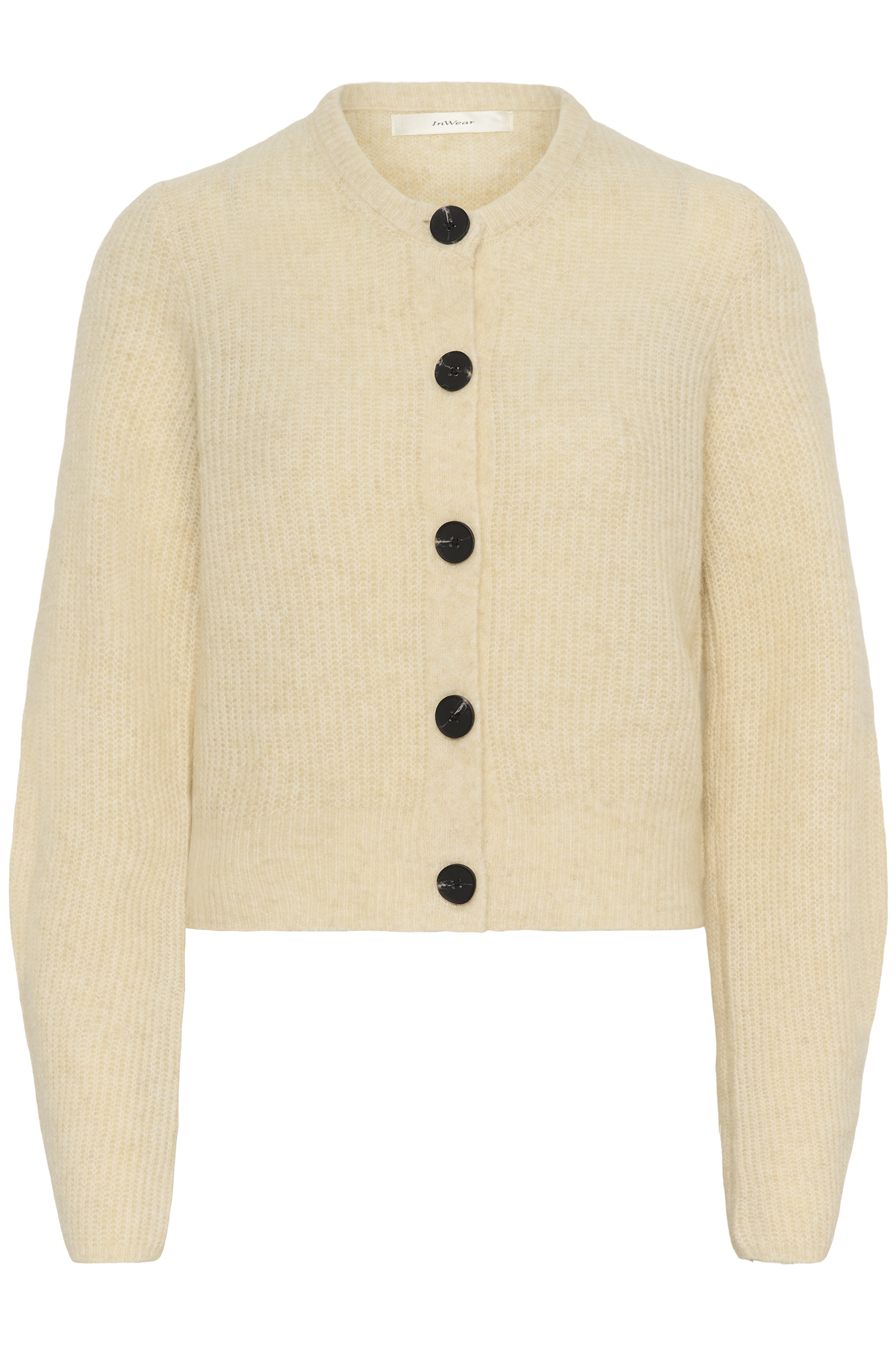Flat lay of InWear Nias cream cropped knitted cardigan