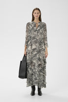 InWear Lyon black and white printed midi dress front view