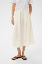 InWear cream A-line midi skirt scalloped hem front view