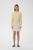 InWear Leah Mao collar blouse yellow long sleeve front view