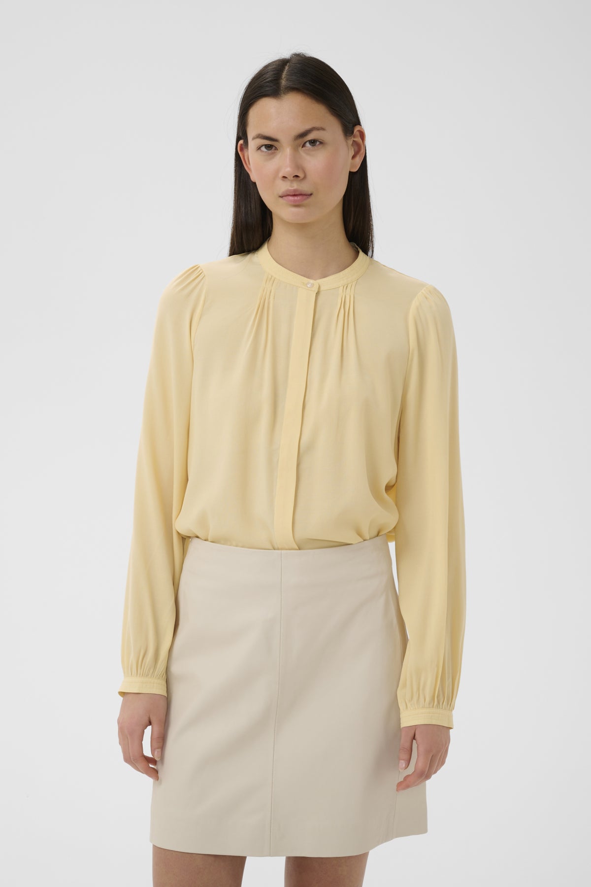 InWear Leah blouse yellow pleated front detail