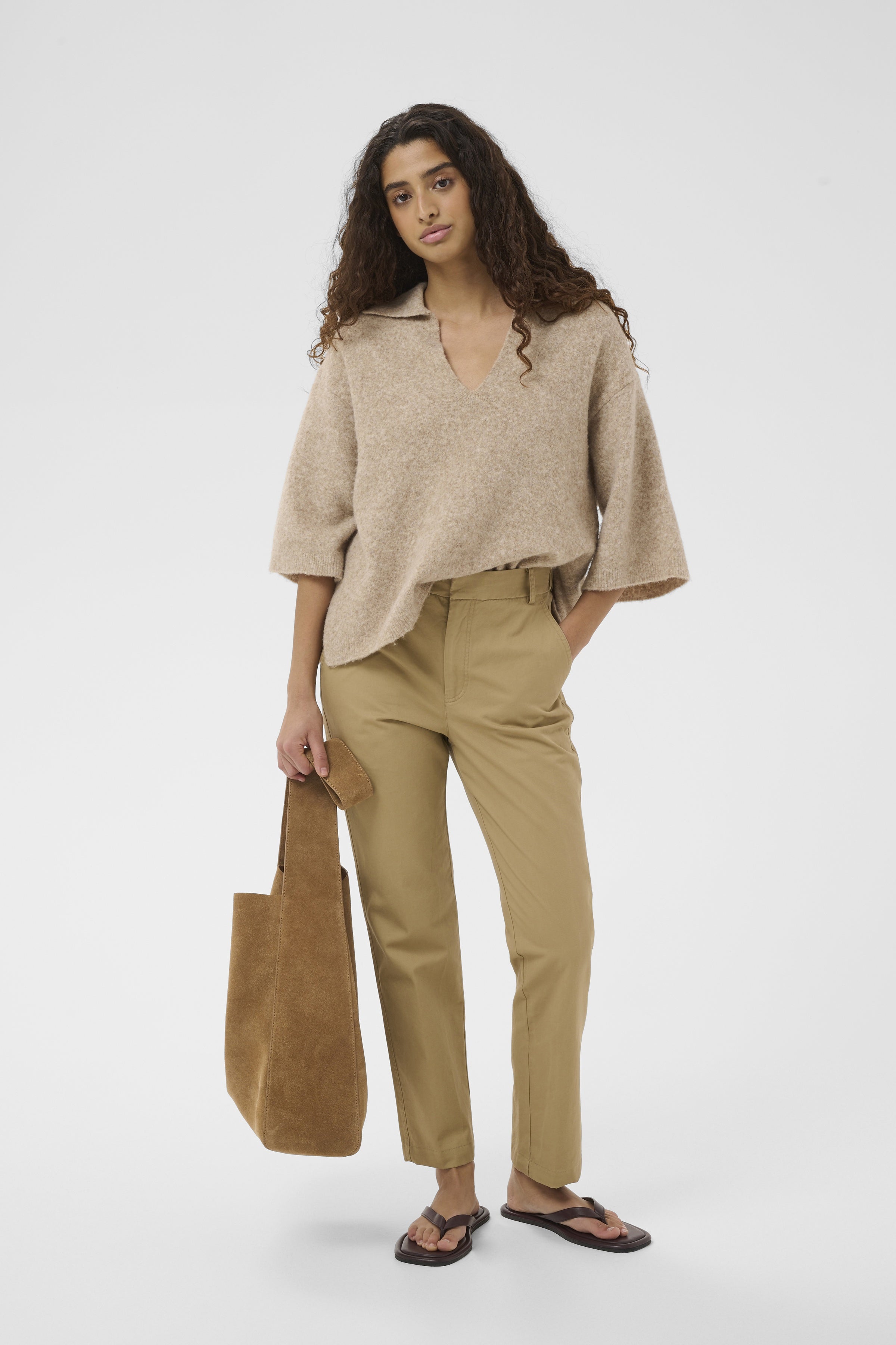 InWear Diz Nolona sand casual fit trousers front view