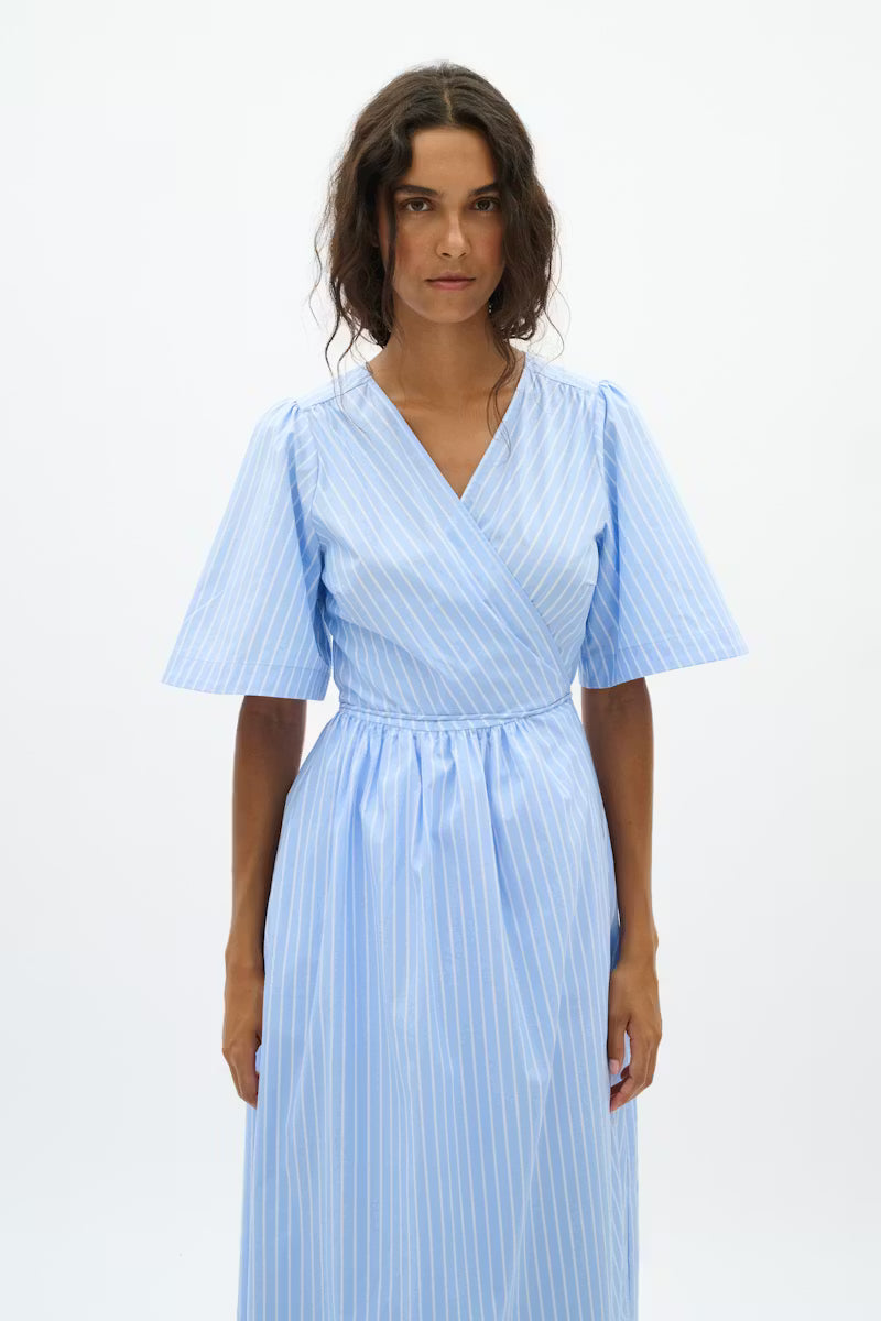     InWear striped wrap dress side angle with tie waist