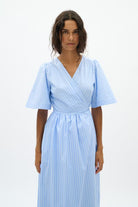     InWear striped wrap dress side angle with tie waist