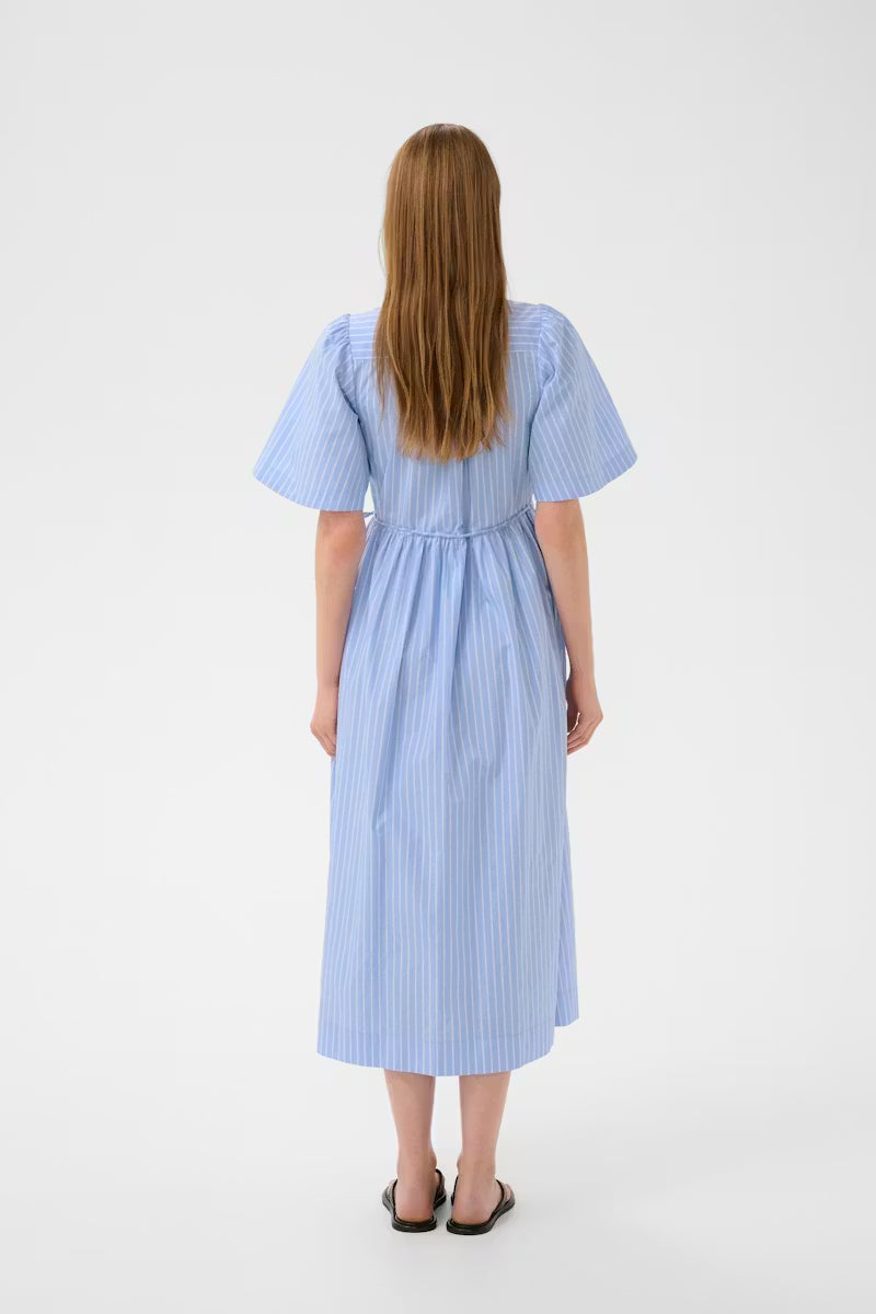 INWEAR     Blue and white stripe midi dress back view