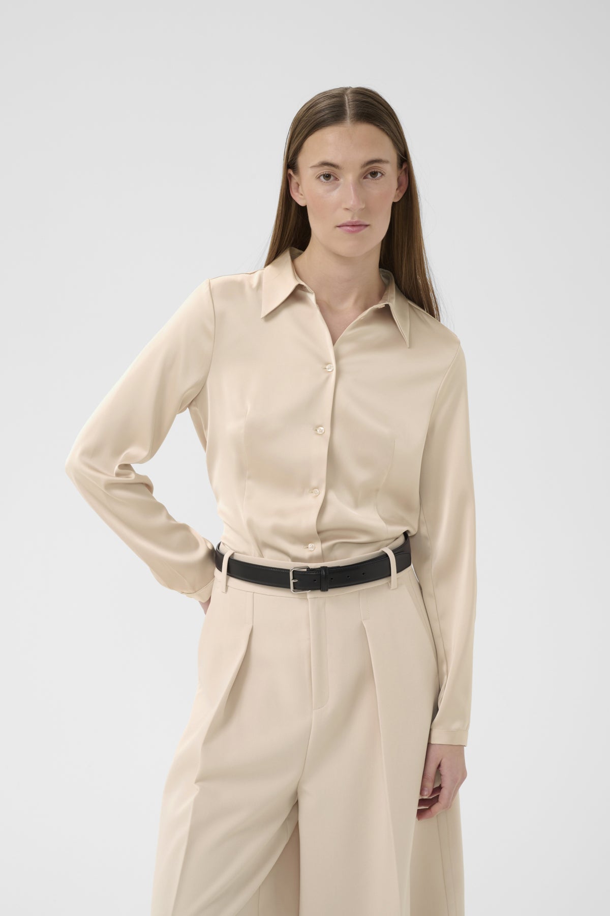 InWear Lake satin shirt fitted silhouette front