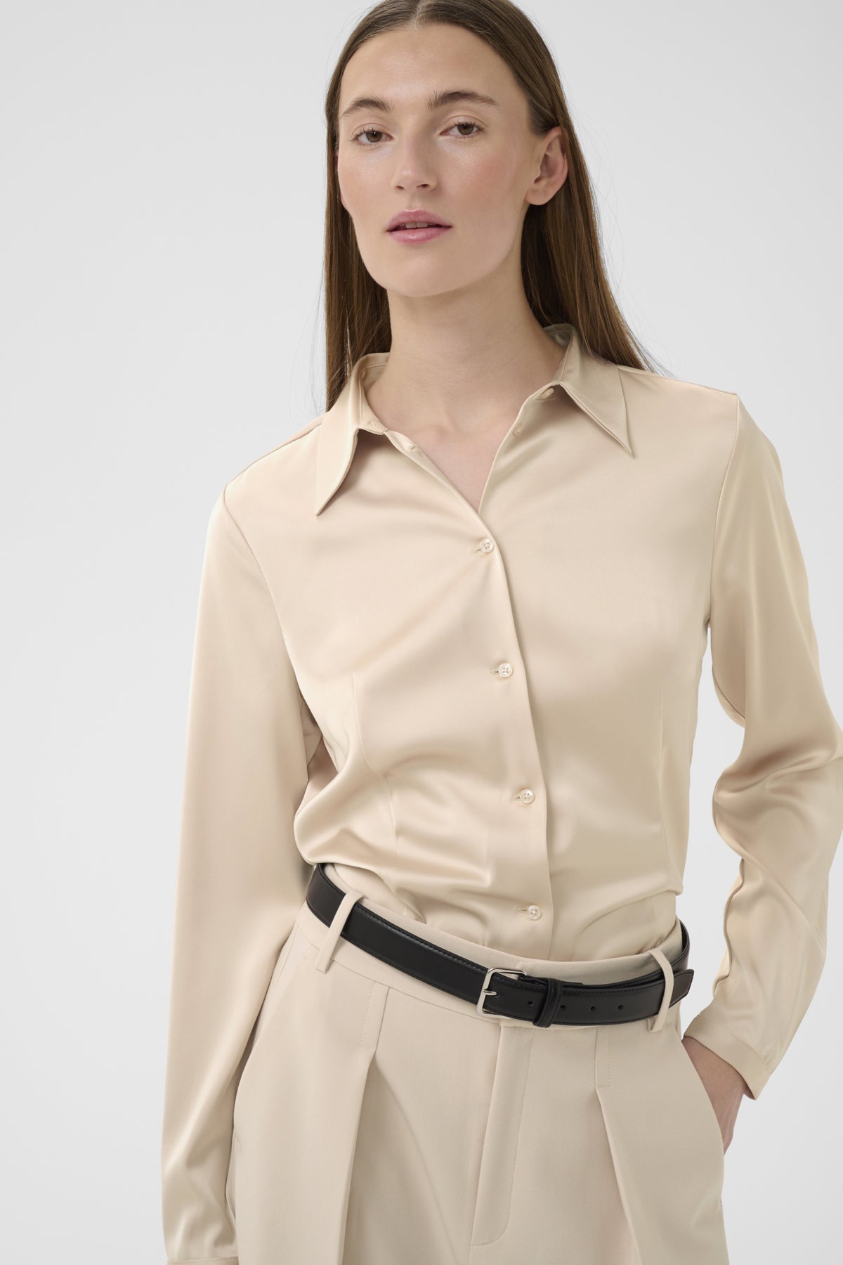 InWear Lake glossy satin shirt beige