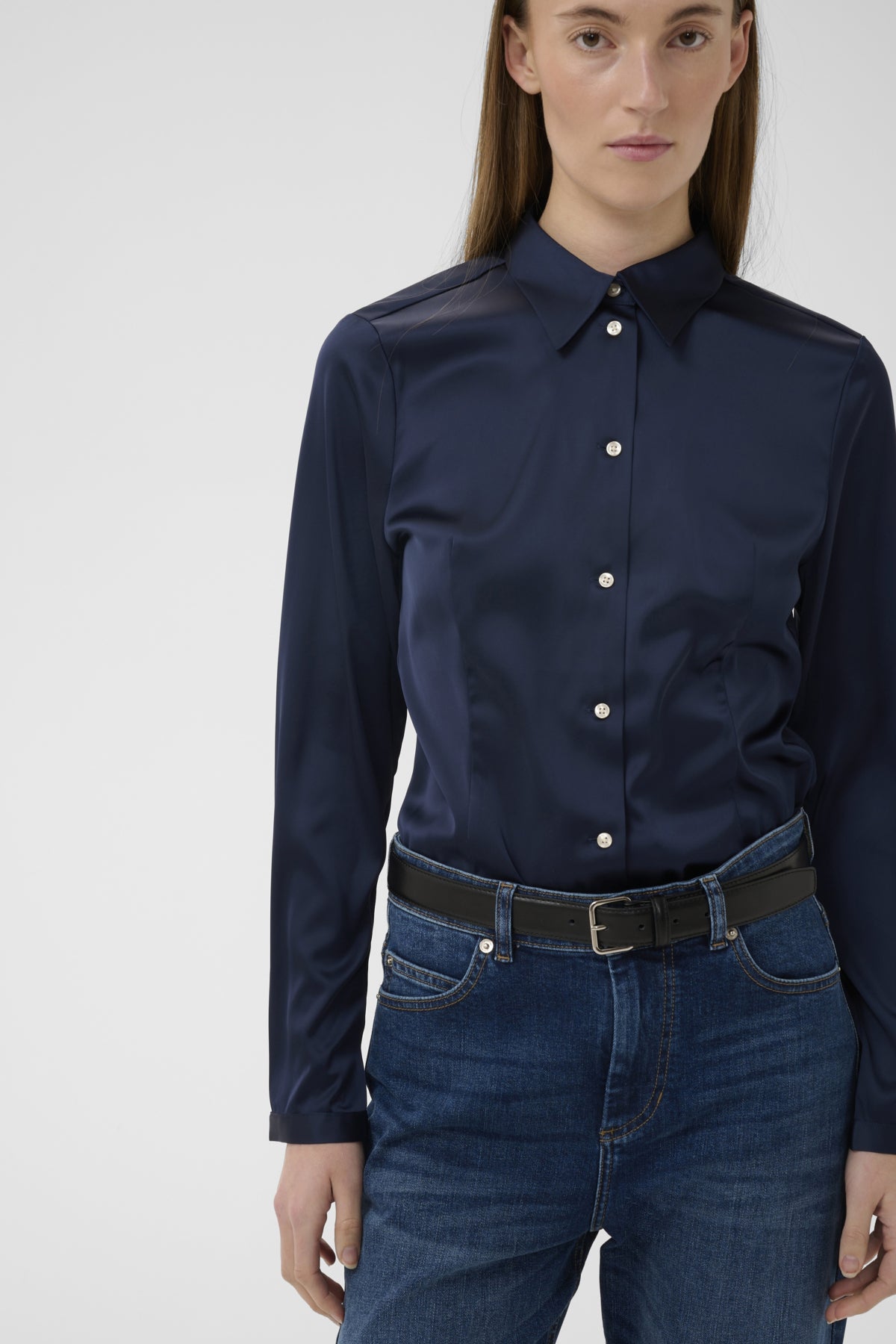 InWear Lake glossy satin shirt navy