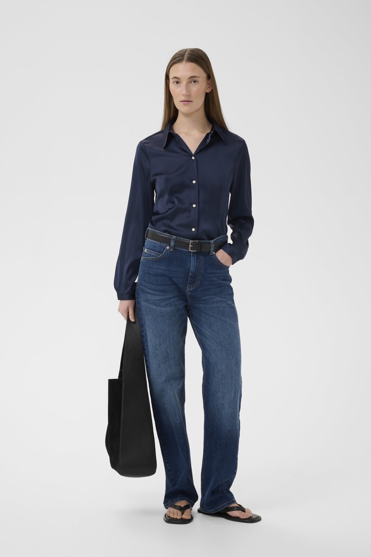 InWear Lake navy satin blouse with tailored fit