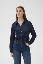 InWear Lake navy satin shirt fitted silhouette