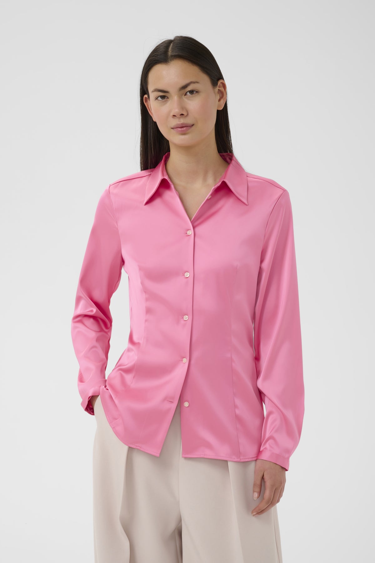 InWear Lake glossy satin shirt pink