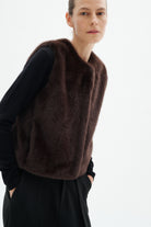 InWear Zabelle brown faux fur waistcoat close-up showing plush texture