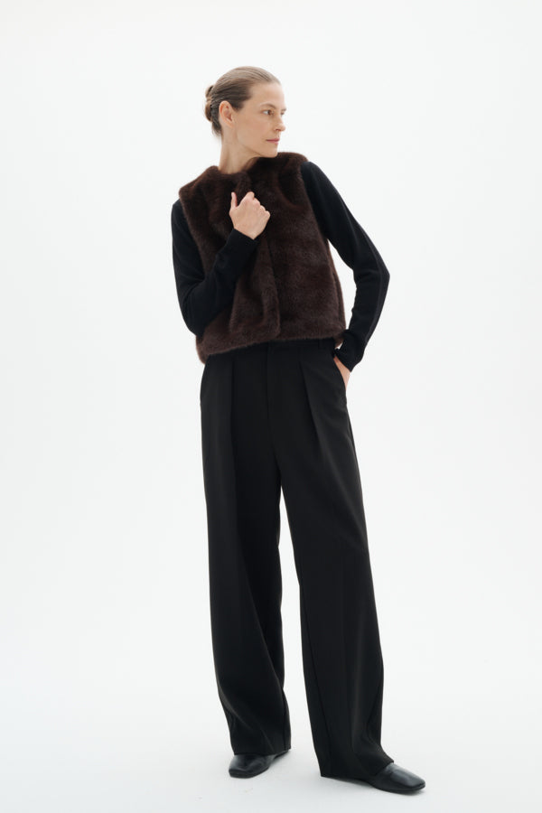 InWear Zabelle brown faux fur waistcoat styled over black top