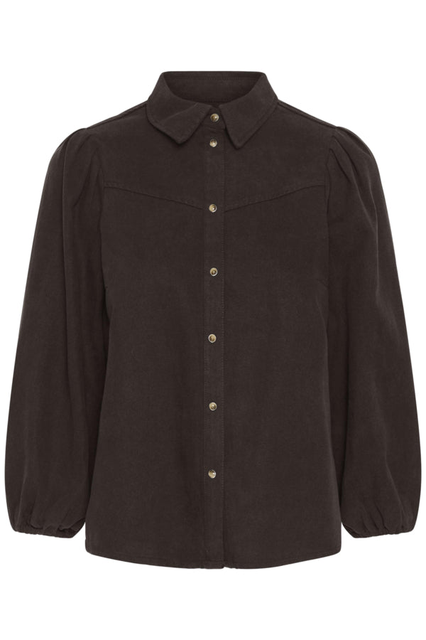 InWear Hessi brown puff sleeve button-front shirt front view