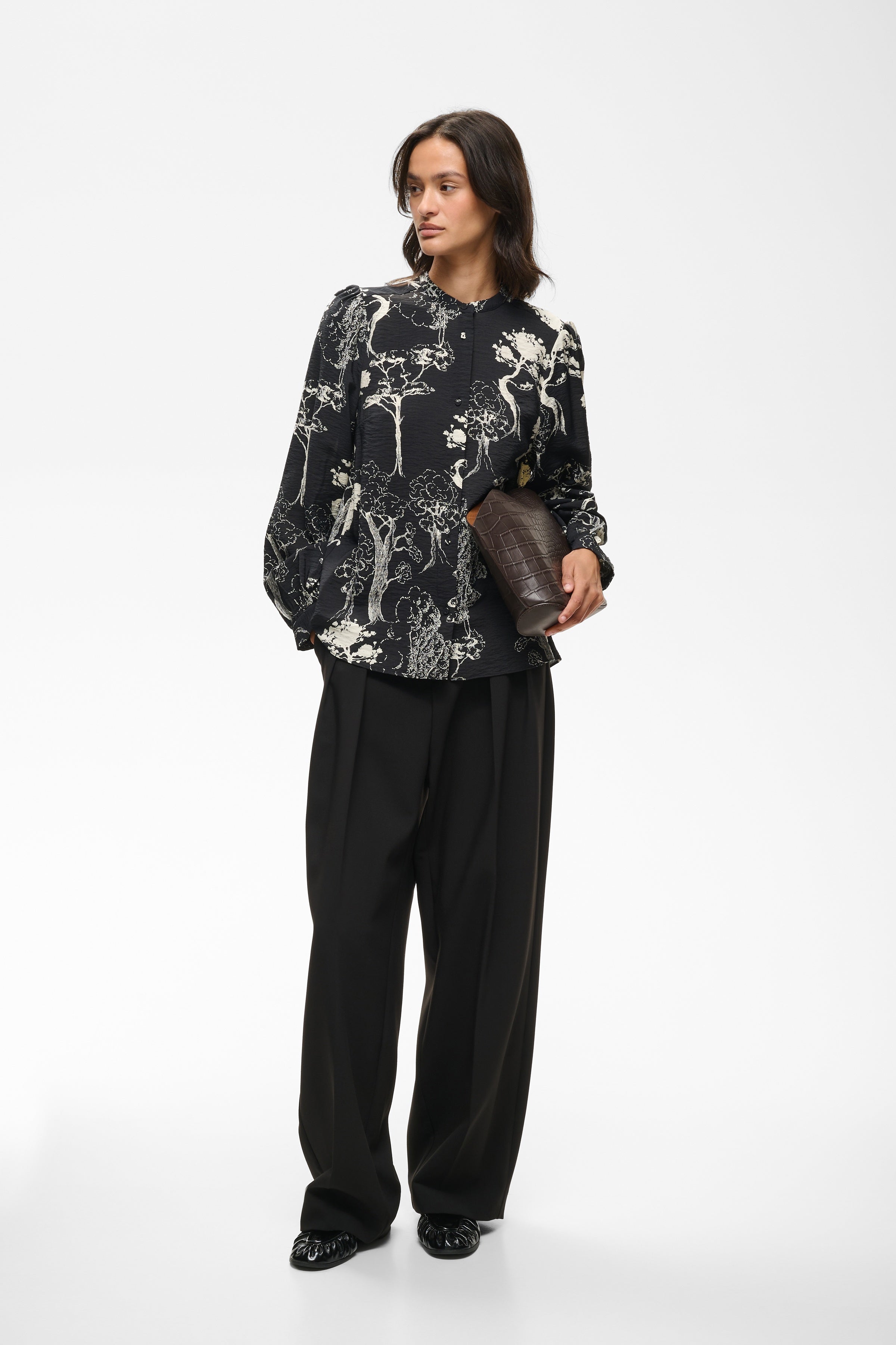 InWear Makenna black abstract print blouse styled outfit