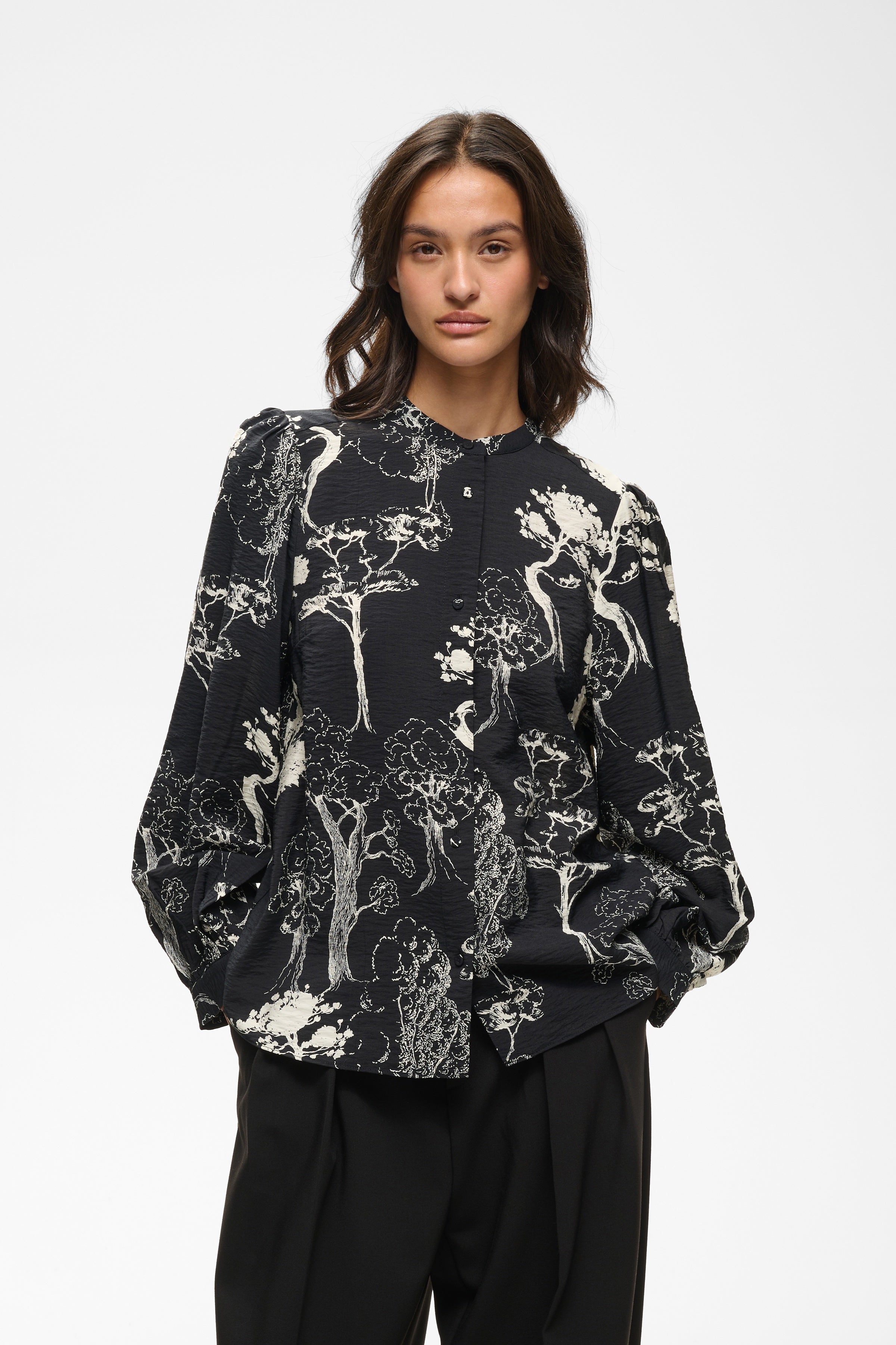 InWear Makenna black abstract print blouse front view
