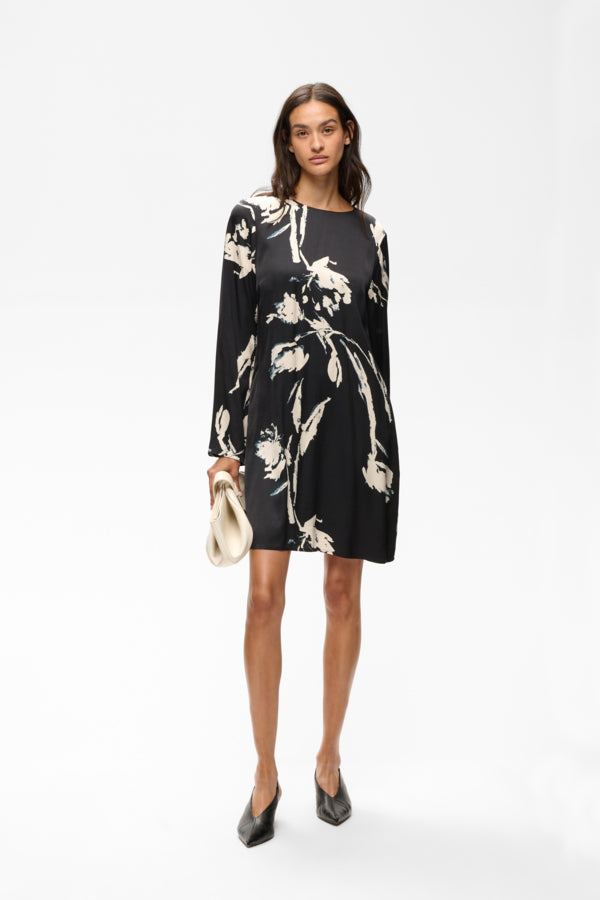 InWear Meadow black painted floral mini dress full-length front view