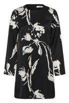 InWear Meadow black floral mini dress close-up showing relaxed silhouette