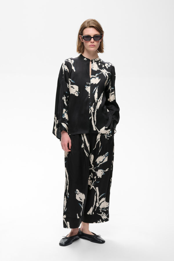 InWear Meadow Black Painted Flower long sleeve blouse full-length view