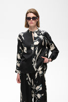 InWear Meadow Black Painted Flower high neck floral blouse front view