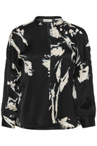 InWear Meadow black floral blouse close-up showing concealed front placket