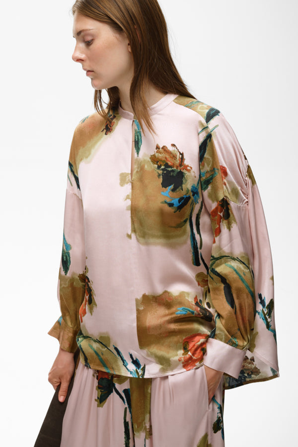 InWear Meadow Pink Painted Flower blouse three-quarter view