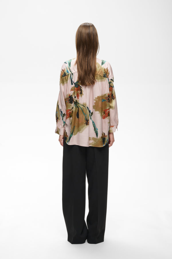 LInWear Meadow Multi Painted Flower blouse back view