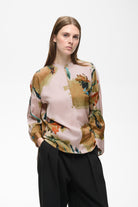 InWear Meadow Soft Pink Painted Flower high neck floral blouse front view